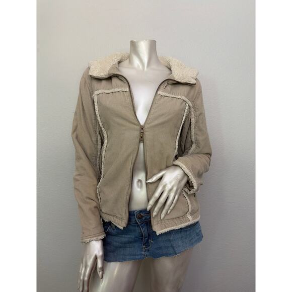 Y2K Abercrombie & Fitch esk Sherpa Lined Corduroy Zip Up Jacket Beige Fall Layer - Picture 1 of 8